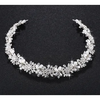 Čelenka B-TOP Slavnostní čelenka do vlasů s perlami a krystaly Vinie - stříbrná