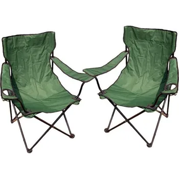 Kempingová sada - 2x skládací židle s držákem - zelená
