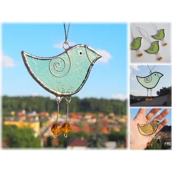 Party dekorace Vitráže MONA Ptáček světle zelený