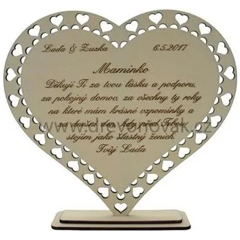 Svatební dekorace Srdce na stojánku - poděkování svatebním rodičům