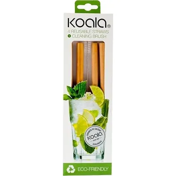 KOALA Bambusové slámky/brčka rovné s čistítkem 4 kusy