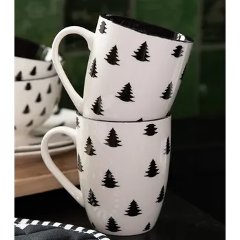 Bílo-černý porcelánový hrnek se stromky Black&amp;White X-Mas - 12*8*10 cm / 300 ml