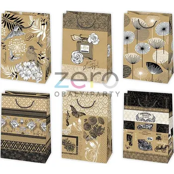 Dárková taška Taška papírová dárková 23x32x11 cm (eko) - přírodní se vzory (mix 2)