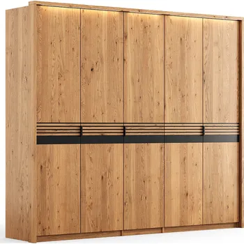 Šatní skříň Ravello dubová skříň 5D, dub, barva přírodní, rozměr 219x256x58cm