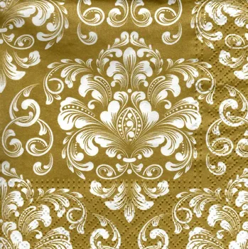 Papírový ubrousek UBR-F64, Ubrousek, 12,5x12,5 cm, BÍLÝ ORNAMENT NA ZLATÉM, 1 kus