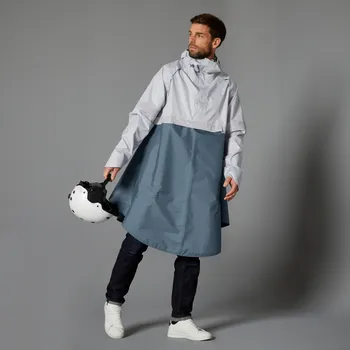 Pláštěnka BTWIN Cyklistické pončo na městskou cyklistiku 540 viditelnost v noci modro-šedé L MODRÁ|ŠEDÁ