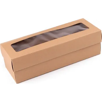 Dárková krabice hnědá s průhledným víkem 115x350
