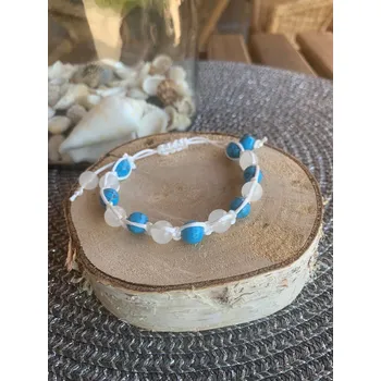 Náramek RV studio Louny s.r.o. Drhaný náramek bílý - Tyrkys a Skleněné korálky