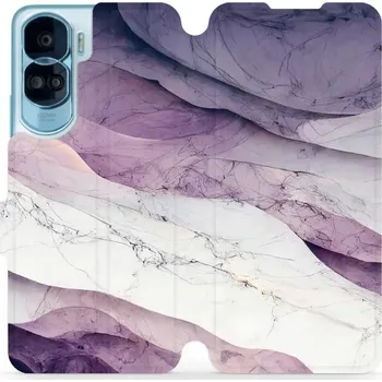 Pouzdro na mobilní telefon Flipové pouzdro Mobiwear - Honor 90 Lite 5G - VP31S Bílý a fialový mramor (Knížkové flip pouzdro, obal, kryt na mobil Honor 90 Lite 5G - VP31S Bílý a fialový mramor, materiál Umělá kůže + TPU - ochrana 360°, stojánek, silikonová vanička, magnetické)