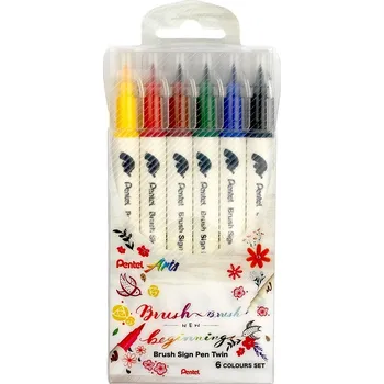 PENTEL Touch Brush Sign Pen TWIN, 6ks