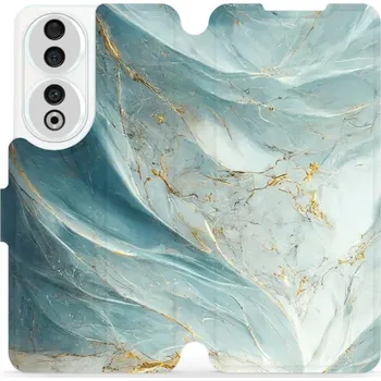 Pouzdro na mobilní telefon Flipové pouzdro Mobiwear - Honor 90 5G - VP34S Zelenkavý a zlatavý mramor (Knížkové flip pouzdro, obal, kryt na mobil Honor 90 5G - VP34S Zelenkavý a zlatavý mramor, materiál Umělá kůže + TPU - ochrana 360°, stojánek, silikonová vanička, magnetické zavírá