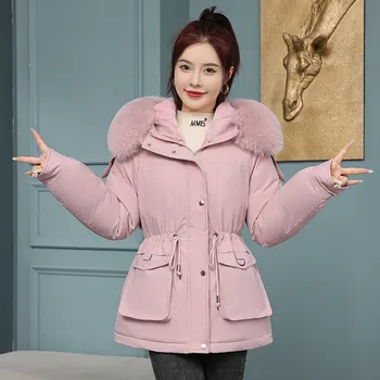 Dámský kabát Dámský zimní kabátek s kožíškem na kapuci Barva: Růžová, Velikost: XL