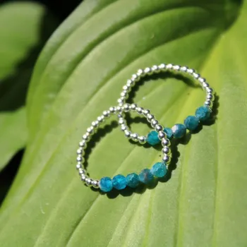 Šperk Prstýnkárna Korálkový prsten modrý apatit se stříbrem AG 925 Velikost prstenu: 6-8 (51/58)