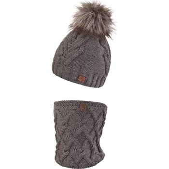 Čepice Little Angel set pletená čepice s BAMBULÍ a nákrčník Outlast ® - tm.šedá Velikost: 5 | 49-53 cm