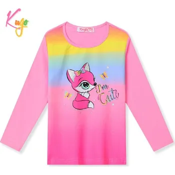 Dívčí tričko Dívčí tričko dl.r. KUGO MC3822, růžové (dívčí tričko dlouhý rukáv s liškou)