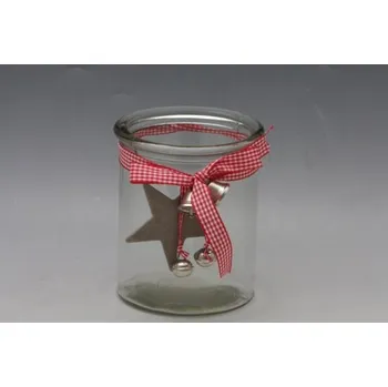 Vánoční dekorace Svícen s hvězdičkou a rolničkami (105167 *036 702419 sklo)