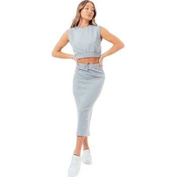 Dámská sukně Šedá dámská souprava sukně a topu Justhype Sweat Midi Skirt Loungewear Set LABON007 Velikost: 40