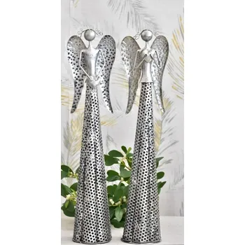 Vánoční dekorace Plechový anděl Deco, stříbrný s patinou 54,5 cm, mix druhů (120598 015 CAM-75-00312-20 anděl deco S mix 54,5cm)