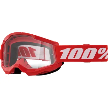 Motocyklové brýle Dětské motokrosové brýle 100% STRATA 2 JUNIOR ČERVENÉ čirý objektiv (Juniorské motokrosové brýle s čirým objektivem )