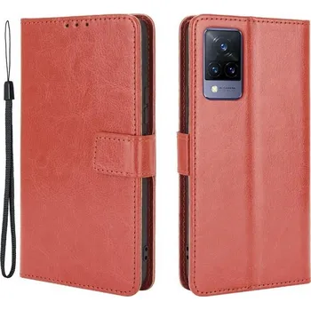 Pouzdro na mobilní telefon Crazy PU kožené peněženkové pouzdro na mobil Vivo V21 4G/5G - hnědé