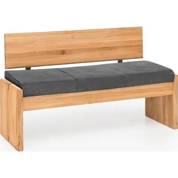 Šedá lavice s úložným prostorem masiv buk Sandy 150 cm s opěrkou