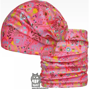 Čepice Flísová čepice a nákrčník Dráče - Yetti 12, růžová, kytičky Barva: Růžová, Velikost: 54-56