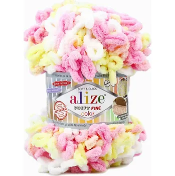 Galanterie Alize Puffy fine color 6367 bílá, růžová, žlutá