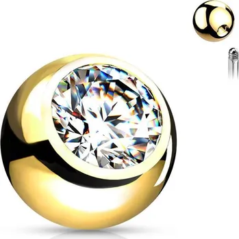 Piercing Zlacená náhradní kulička se zirkonem 1,6 mm (5 mm)