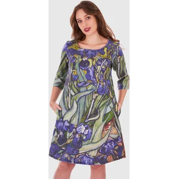 Dámské šaty Lněné 100% Lněné šaty Vincent Van Gogh Kosatce Velikost: EU 52