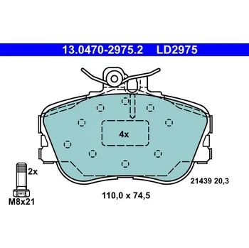 Brzdová destička Sada brzdových destiček, kotoučová brzda ATE 13.0470-2975.2