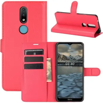 Pouzdro na mobilní telefon Litchi PU kožené peněženkové pouzdro na mobil Nokia 2.4 - červené