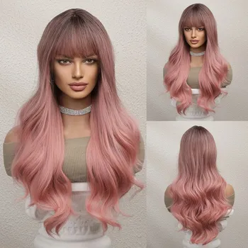 Paruka Krásná paruka -dlouhé vlnité vlasy s ofinou Barva: růžové ombre   (LC6018-1)