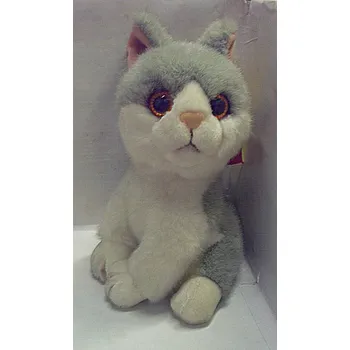plyšák Kocourek plyšový stojící šedo bílý 21 cm