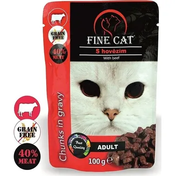 Krmivo pro kočku Fine Cat kapsička grain - free adult hovězí v omáčce 22 × 100 g