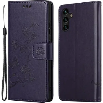 Pouzdro na mobilní telefon Flower PU kožené peněženkové pouzdro na mobil Samsung Galaxy A13 5G/Galaxy A04s (164.7 x 76.7 x 9.1 mm) - tmavěfialové