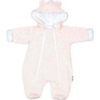 Dětská móda Baby Nellys ® Kombinézka s dvojitým zapínáním, s kapucí a oušky, Puntíky - růžová 56 (0-3m)