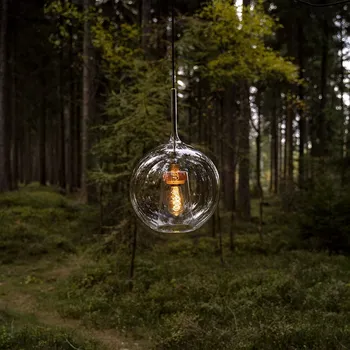 Your Design Svěšené svítidlo z ručně foukaného skla Space Sphere Small Dřevodekor: Bílý, Barva objímky: Černá EL-S-SPA-E27/CCB