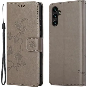 Pouzdro na mobilní telefon Flower PU kožené peněženkové pouzdro na mobil Samsung Galaxy A13 5G/Galaxy A04s (164.7 x 76.7 x 9.1 mm) - šedé