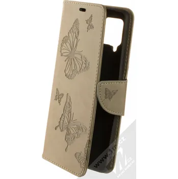 Pouzdro na mobilní telefon 1Mcz Bridges Roj motýlů 1 Book flipové pouzdro pro Samsung Galaxy A42 5G šedobéžová (taupe)