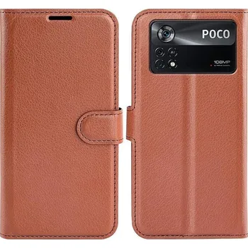 Pouzdro na mobilní telefon Litchi PU kožené peněženkové pouzdro na mobil Xiaomi Poco X4 Pro 5G - hnědé