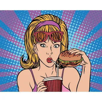 Hračka ZUTY Malování podle čísel - POP-ART ŽENA VE FASTFOODU Rozměr: 40x50 cm, Rámování: bez rámu a bez vypnutí plátna