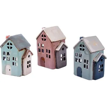 Svícen Ego Dekor Keramický domeček na čajovou svíčku DUO TEQUILA, sv.modrá/cihlová růž/modrá,12x17x9cm|MyScandi - světlá modrá (pomněnková)