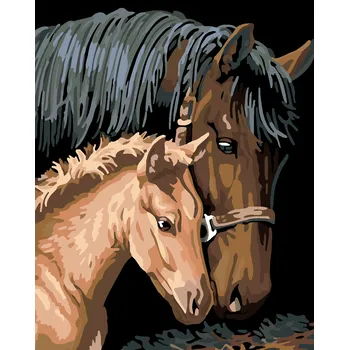 ZUTY Malování podle čísel - HNĚDÁ KOBYLA S HŘÍBĚTEM Rozměr: 40x50 cm, Rámování: vypnuté plátno na rám