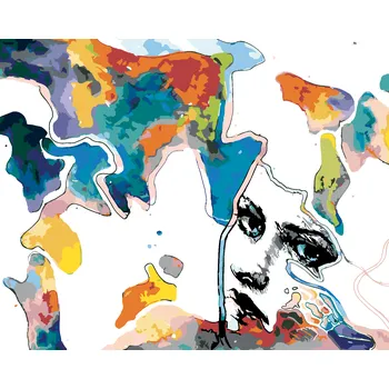 Hračka ZUTY Malování podle čísel - ŽENA A BAREVNÉ SKVRNY Rozměr: 40x50 cm, Rámování: vypnuté plátno na rám