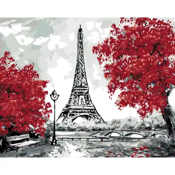 ZUTY Malování podle čísel - EIFFELOVA VĚŽ A ČERVENÉ STROMY Rozměr: 40x50 cm, Rámování: bez rámu a bez vypnutí plátna
