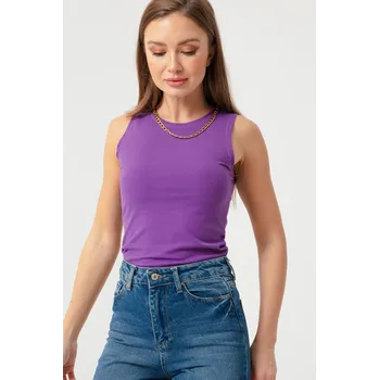 Fialový dámský top s řetízkovým náhrdelníkem Lafaba modrá | bílá | fialová 2423603