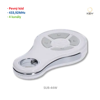 Dálkový ovladač vrat NÁHRADA 9 SUB-44N 4-kanálový vysílač, pevný kód, voděodolný, bílý