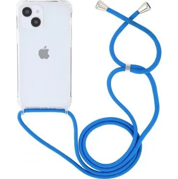 Pouzdro na mobilní telefon Transparentní kryt se šňůrkou pro iPhone 15 Plus - modrý