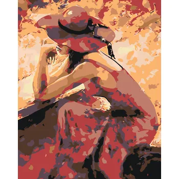 ZUTY Malování podle čísel - KRÁSNÁ ZASNĚNÁ ŽENA V ČERVENÉM Rozměr: 80x100 cm, Rámování: vypnuté plátno na rám