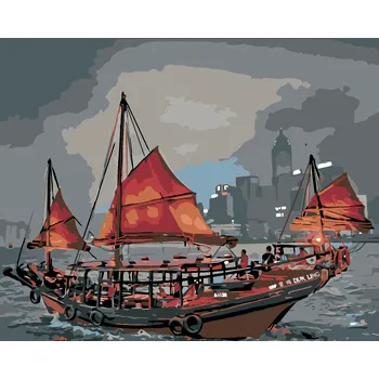 ZUTY Malování podle čísel - KORÁB U MĚSTA Rozměr: 80x100 cm, Rámování: vypnuté plátno na rám